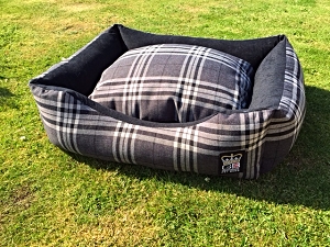 Classic Dog Settee Check Balmoral Charcoal  - Various Sizes