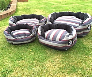 Country Stripe Deluxe Oval Dog Basket - Stripe Mayfair Granite