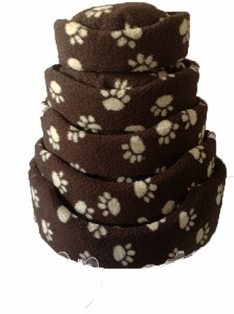 Oval Dog Bed Basket Sherpa Fleece Brown with Paws Washable Pet Bed Various Sizes