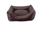 Luxury Faux Leather Dog Bed - Small Brown With Brown Cord Inner Cushion 27" x 21" x 12"