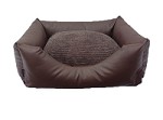 Luxury Faux Leather Dog Bed - Medium Brown With Brown Cord Inner Cushion 33" x 27" x 14"