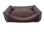 Luxury Faux Leather Dog Bed - Large Brown With Brown Cord Inner Cushion 40" x 27" x 14"