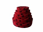 Oval Dog Bed Basket Sherpa Fleece Red with Paws Washable Pet Bed Various Sizes